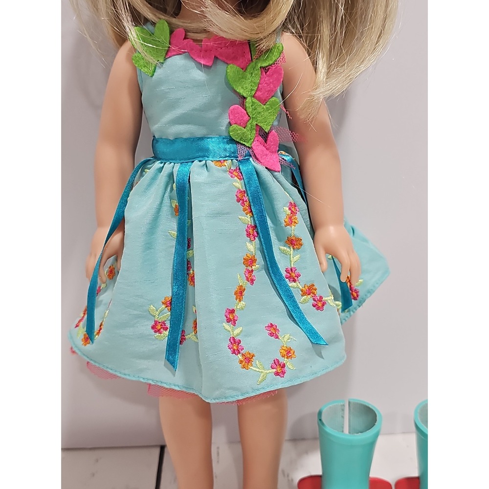 American Girl DOLL Dress & Shoes Blonde hair Blue Eyes "CAMILLE" Wellie Wishers - Picture 4 of 12